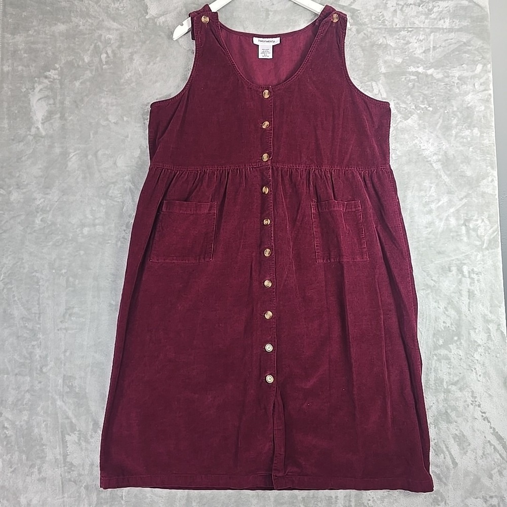 Two-Twenty Corduroy Full Button‎ Front Midi Dress XL Red Cottage Farmhouse
